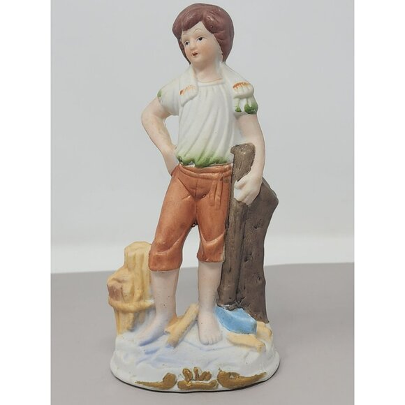 Timeless Vintage Sculpure Ceramic Bisque Victorian Boy Porcelain Figurine - Picture 1 of 11